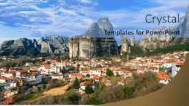  Presentation with rocks - Slide set having landmarks-of-greece-unique-meteora background and a light blue colored foreground