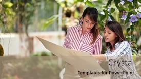  Presentation with design - Audience pleasing theme consisting of landscape-architect-woman-design-garden backdrop and a coral colored foreground
