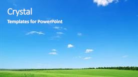  Presentation with blue green - Cool new slide set with landscape background - green field and blue sky backdrop and a teal colored foreground