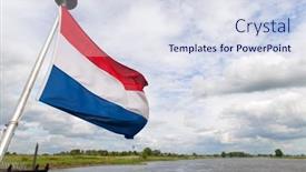  Presentation with boat river - Slide set with landscape-boat-on-dutch-river background and a sky blue colored foreground