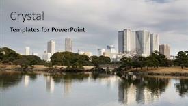  Presentation with city japan - PPT theme with landscape-concept-view-of-hamarikyu background and a light gray colored foreground