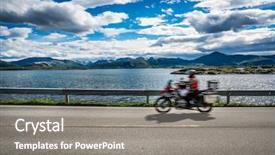  Presentation with highway design - Presentation theme with landscape design highway - biker rides a road background and a gray colored foreground