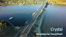  Presentation with highway design - PPT theme having landscape design highway - modern buildings with empty road background and a ocean colored foreground