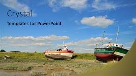  Presentation with tide - Beautiful PPT layouts featuring landscape-ebb-tide-with-boats backdrop and a teal colored foreground