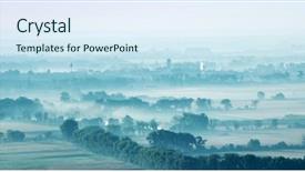  Presentation with fog - Slide set with landscape fields and trees background and a sky blue colored foreground