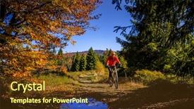  Presentation with biking - Audience pleasing PPT theme consisting of landscape forest woman cycling uphill backdrop and a  colored foreground