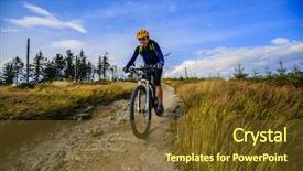  Presentation with erosion trail - PPT theme featuring landscape forest woman cycling uphill background and a  colored foreground