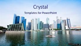  Presentation with singapore - Theme having landscape format - business district of singapore background and a sky blue colored foreground