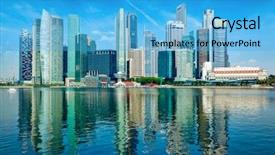  Presentation with singapore city landscape - Colorful presentation theme enhanced with landscape format - modern singapore city skyline backdrop and a teal colored foreground