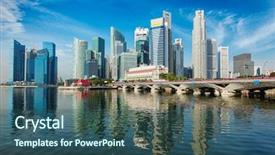  Presentation with singapore - Theme with landscape format - singapore business district skyscrapers skyline background and a ocean colored foreground