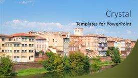  Presentation with village - Slides featuring landscape-french-village-montauban-near background and a light blue colored foreground