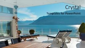  Presentation with beautiful moraine lake - Theme with landscape furniture - beautiful terrace of a penthouse background and a light blue colored foreground