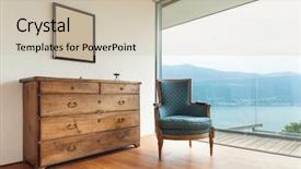  Presentation with house model software - PPT theme enhanced with landscape furniture - mountain house modern architecture interior background and a mint green colored foreground