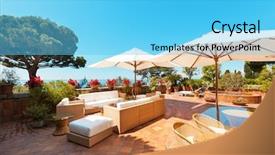  Presentation with furniture - Amazing presentation theme having landscape furniture - outside exterior with sea view backdrop and a light blue colored foreground