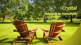  Presentation with green lawn - Cool new PPT theme with landscape furniture - two wooden adirondack chairs backdrop and a tawny brown colored foreground