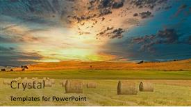  Presentation with sky blue - Colorful presentation enhanced with landscape-hayfield-with-hay-rolls backdrop and a gold colored foreground