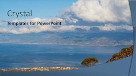  Presentation with illuminated - Beautiful presentation theme featuring landscape-illuminated-by-morning-sun backdrop and a light blue colored foreground