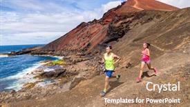  Presentation with volcanic rocks - Presentation theme consisting of landscape in summer outdoor ultra background and a coral colored foreground