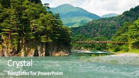  Presentation with japanese - Colorful PPT theme enhanced with landscape in the japanese mountains backdrop and a seafoam green colored foreground