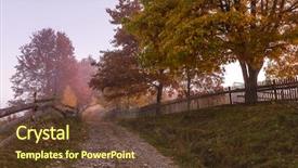  Presentation with autumn morning - Slides with landscape in the mountain village background and a tawny brown colored foreground