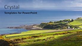  Presentation with scotland - Audience pleasing PPT layouts consisting of landscape-near-helmsdale-highlands-scotland backdrop and a teal colored foreground