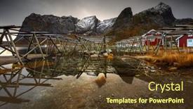  Presentation with fishing - Amazing PPT theme having landscape-of-a-fishing-village backdrop and a tawny brown colored foreground