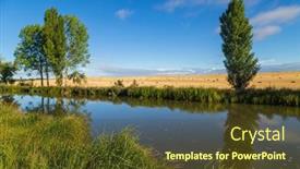  Presentation with landscape - PPT theme consisting of landscape-of-a-small-river background and a tawny brown colored foreground
