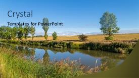  Presentation with river - Presentation theme having landscape-of-a-small-river background and a light blue colored foreground