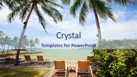  Presentation with resort - Colorful presentation theme enhanced with landscape of a tropical resort backdrop and a sky blue colored foreground