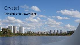  Presentation with landscape - Cool new PPT theme with landscape-of-a-utopian-city backdrop and a teal colored foreground