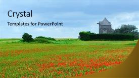  Presentation with old windmill - Presentation theme consisting of poppy field in brittany france background and a light blue colored foreground