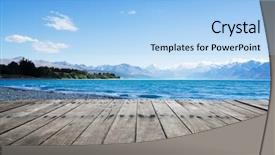  Presentation with sea floor - Colorful presentation theme enhanced with landscape of blue sea from empty wooden floor backdrop and a light blue colored foreground