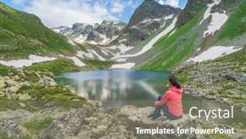  Presentation with mountain lake - PPT theme having landscape-of-caucasus-dukka-lake background and a gray colored foreground