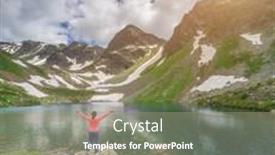  Presentation with mountain lake - Presentation theme enhanced with landscape-of-caucasus-dukka-lake background and a mint green colored foreground