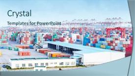  Presentation with container port - Cool new theme with landscape of container port backdrop and a sky blue colored foreground