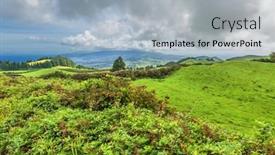  Presentation with landscape - Slide deck consisting of landscape-of-green-hilly-valley background and a light blue colored foreground