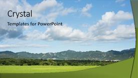  Presentation with farm - Audience pleasing PPT layouts consisting of landscape of green paddy farm backdrop and a light blue colored foreground