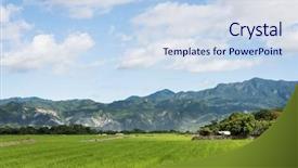  Presentation with green agriculture farm - Audience pleasing slides consisting of landscape of green paddy farm backdrop and a  colored foreground