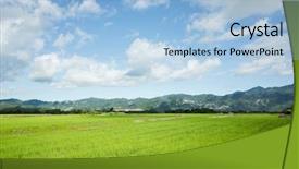  Presentation with rice paddy - Slide set having landscape of green paddy farm background and a light blue colored foreground