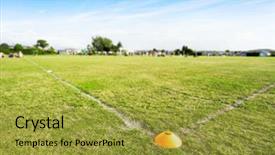  Presentation with rugby - Beautiful slide deck featuring landscape of green rugby field backdrop and a gold colored foreground