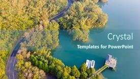  Presentation with water sun - Slide deck with landscape-of-house-over-water background and a ocean colored foreground