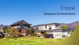  Presentation with traditional japan - Amazing presentation theme having landscape-of-japanese-town-traditional backdrop and a teal colored foreground