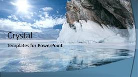  Presentation with winter ice - Colorful presentation design enhanced with landscape of lake baikal backdrop and a light blue colored foreground