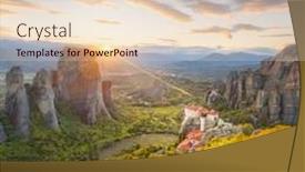 Presentation with sky sun - Presentation having landscape-of-meteora-greece background and a lemonade colored foreground