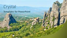  Presentation with monastery - Presentation design enhanced with landscape-of-meteora-with-monastery background and a light blue colored foreground