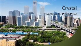  Presentation with landscape - PPT theme enhanced with landscape of modern city beijing background and a light blue colored foreground