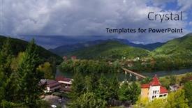  Presentation with river valley - Theme with landscape of olt valley with olt river and cozia mountains in romania background and a light blue colored foreground