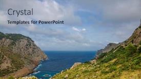  Presentation with gloomy - PPT theme enhanced with landscape-of-rocky-coast-before background and a light blue colored foreground