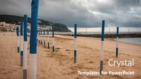  Presentation with landscape - Beautiful slides featuring landscape-of-sesimbra-beach-portugal backdrop and a coral colored foreground