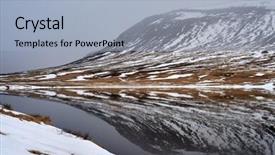  Presentation with reflecting - Slide deck featuring landscape of snowy mountains reflecting in the still lake water serene idyllic vista background and a light blue colored foreground